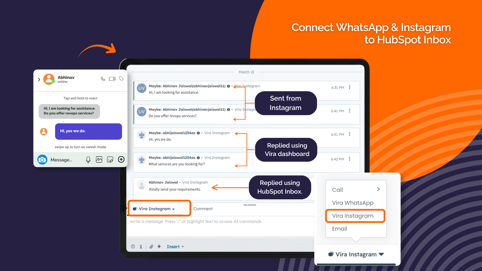 WhatsApp Instagram DM HubSpot inbox