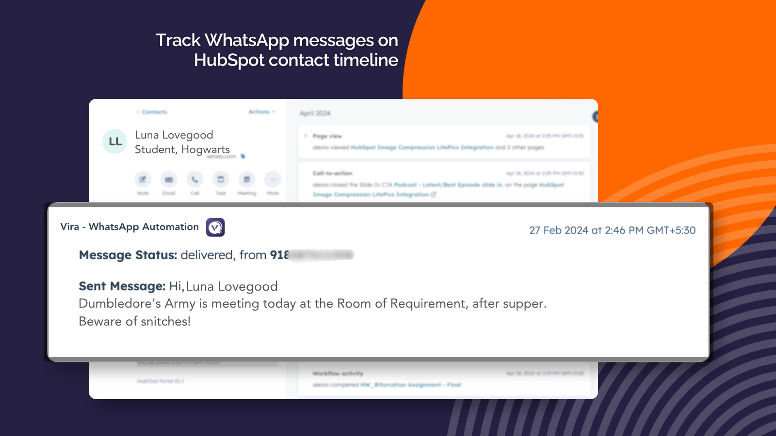 Track whatsapp messages on HubSpot contact timeline