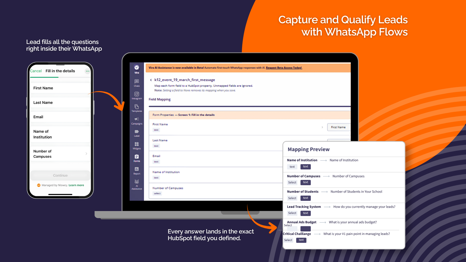 whatsapp lead capture HubSpot contact properties