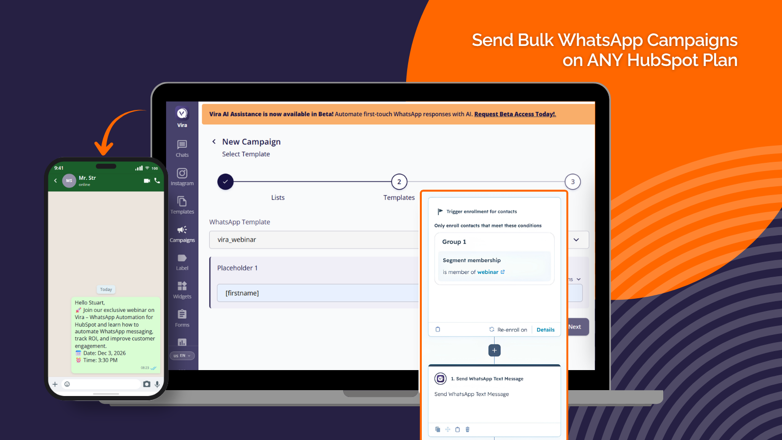 Send whatsapp messages in bulk to HubSpot contact list